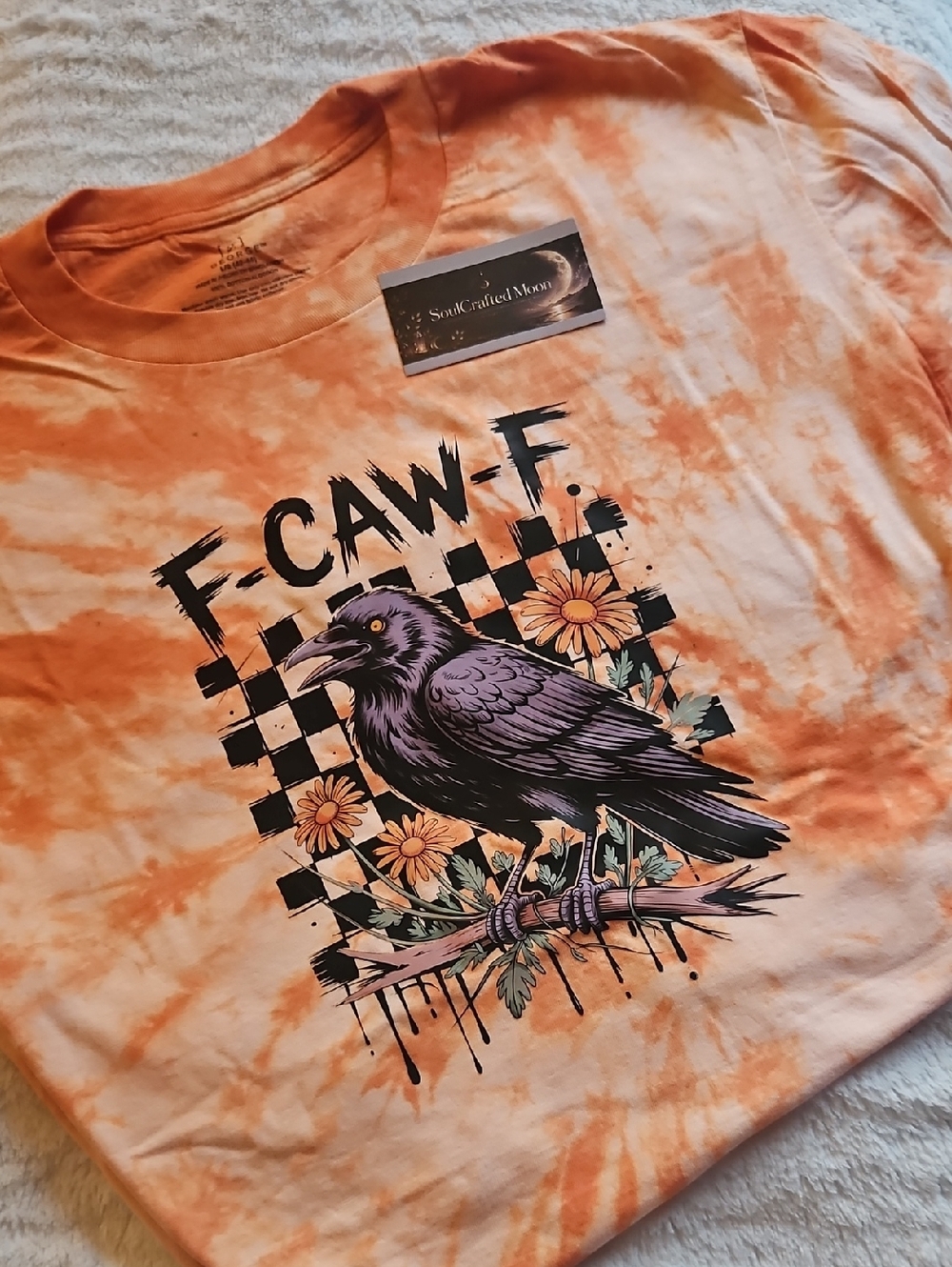 George Orange Tie-Dye Tee with Black Raven Graphic